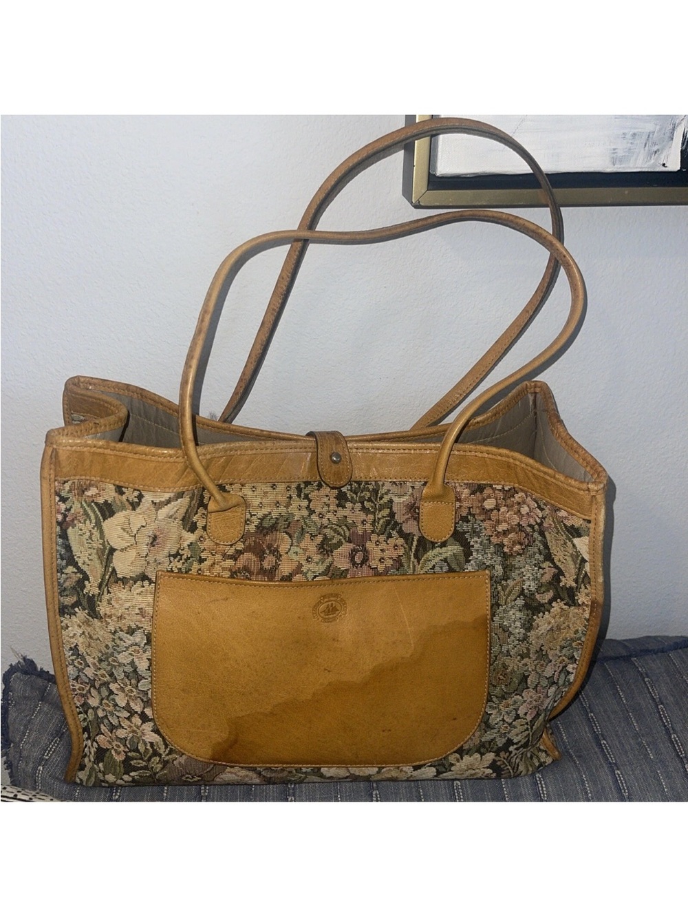 Vintage Brahmin Tapestry Bag Weekender Leather